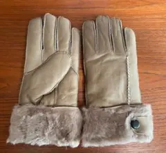 ベージュ レザー 手袋 ファー付き