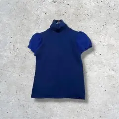 【ミッシュマッシュ】 ハイネックサマーニット M ブルー 異素材 パフスリーブのサムネイル