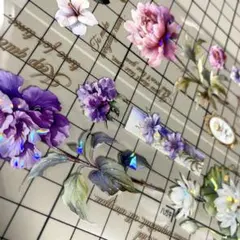 海外マスキングテープ 切り売り PET コラージュ 薔薇 花 ボタニカル 紫