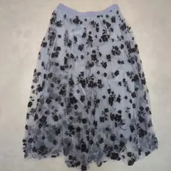 フィフス シアーチュール花柄フレアスカート ふんわり 上品くすみブルー 【M】のサムネイル
