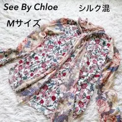 シーバイクロエ シルク混 ボウタイ ブラウス フラワー 花柄 34 Mサイズ