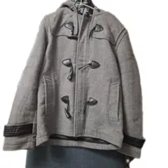 グレー ダッフルコート ウール混紡 フード付き