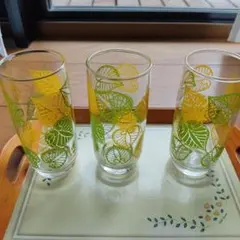 昭和レトロ葉模様のガラスコップ 3個セット