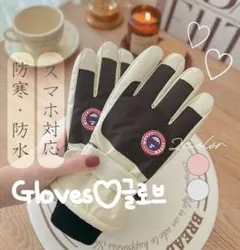 防寒手袋 ホワイト スマホ操作対応 中綿入り 撥水 グローブ フリーサイズ