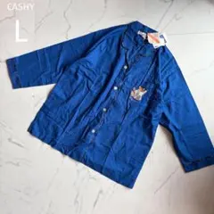 新品タグ付 CASHY【L】パジャマ ルームウェア 刺繍 ブルー　綿100% 青