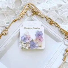 019 紫陽花 パステルカラー イヤーカフ＋ピアス/イヤリング