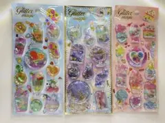 ウォーターインシール グリッターステッカー キャラクターシールセット 3枚入り