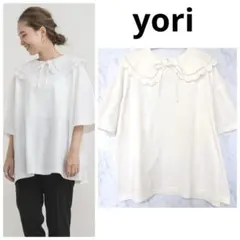 大人気完売品✨Yori フロッキードット丸襟tee ホワイト　ヨリ　半袖 大人気完売品✨Yori フロッキードット丸襟tee ホワイト ヨリ 半袖