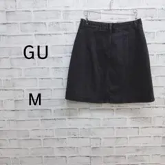 GU デニムスカート M 黒 台形 ボタン