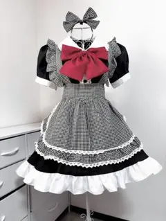 ギンガムチェック メイド服セットアップ Sサイズ コスプレ ロリータ風のサムネイル