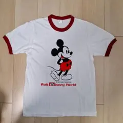 【極美品・米国製】80s ディズニーランド リンガーTシャツ ミッキー M 白赤