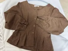 茶色　紫　チェック柄　ブラウスシャツ