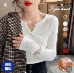 【新品】ホワイト Vネック ニット トップス フリーサイズ