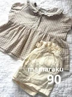 チェック柄フリルトップス、ショートパンツ　2枚セット＊90