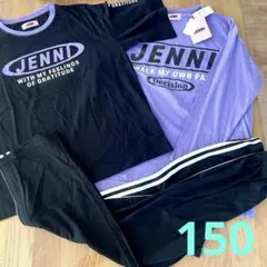 JENNI パジャマ 女の子 150 3点セット 長袖 半袖 黒 小学生 紫