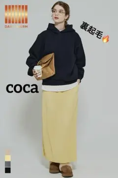 k0414 coca 裏起毛ランダムリブロングIラインスカート イエローのサムネイル