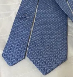 HERMES ネクタイ ブルー チェーン柄 シルク100%