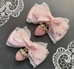 いちご大♡はしごレースリボン　ピンク　ヘアクリップ 量産型　地雷　ゴスロリ