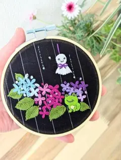 紫陽花とかえるの刺繍飾り 10cmのサムネイル