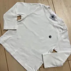 プチバトー ホワイト 長袖Tシャツ ボタン付き 18m 81cm 白 春服