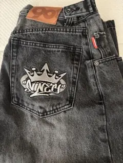 9090 King Logo Slub Denim Buggy Pants