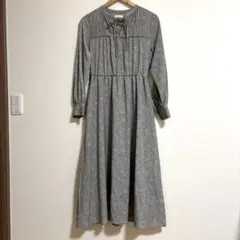 earth music&ecology グレー系花柄 長袖ロングワンピース