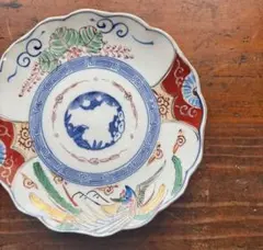 古伊万里 赤絵大根蝶文様陽刻皿 四点 成化年製 銘 江戸期 料理屋