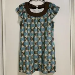 ofuon オフオン レトロ柄 半袖チュニック ブルー ブラウンのサムネイル