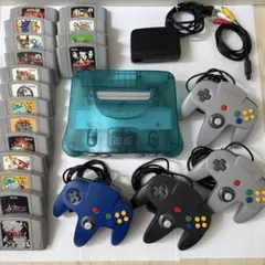 NINTENDO64 クリアブルー 本体 コントローラー4機 ソフト17本セット