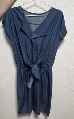 デニム生地半袖シャツワンピース