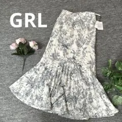 新品　GRLグレイル ロング丈　フレア　スカート　花柄　ホワイト　M