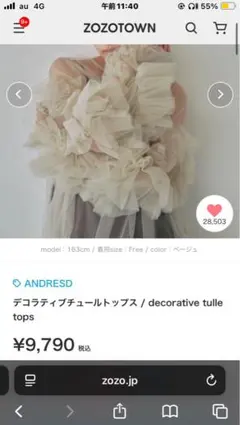 ANDRESD デコラティブチュールトップス