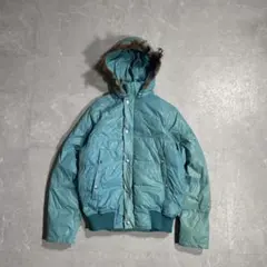 00s Y2K ファー ダウンジャケット 短丈 ティファニーブルー 平成 n2b