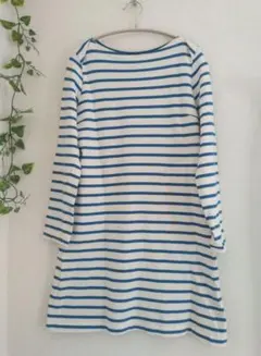 青✖️白 ボーダー カットソー チュニック