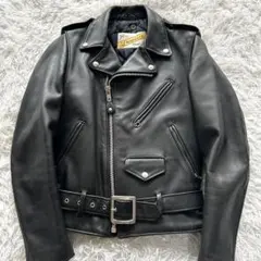 【美品】ショット　ダブル　ライダースジャケット　レザー　黒　32