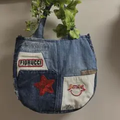 ★新古品です★デニムリメイクパッチワーク丸底バケツトートバック2way ☆新古品です☆デニムリメイクパッチワーク丸底バケツトートバック2way