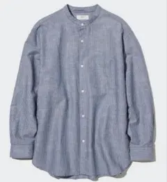 リネンコットンスタンドカラーストライプシャツ(長袖)