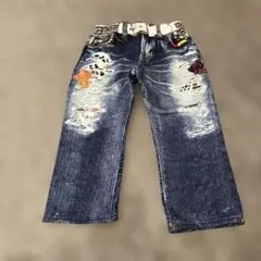 刺繍ダメージ加工ダークブルーパンツ 90