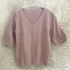 美品⭐️AndLee&co 【XL】半袖カットソー Vネック レディース ピンク