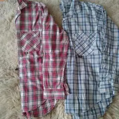 メンズ長袖シャツ GT チェック柄 赤 青 2枚セットsizeLL