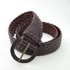 ダークブラウン 編み込み　レザー ベルト　全長111㌢　幅4㌢ RL酷似