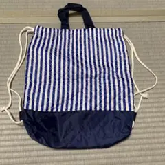 青と白のストライプ 巾着袋　ナップサック　リュック　体操服入れ