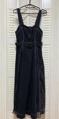 ベロア風　サスペンダースカート　ワンピース