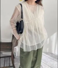 フレディエミュ チュール ブラウス シースルー トップス 黒 Ｍ ガーリー