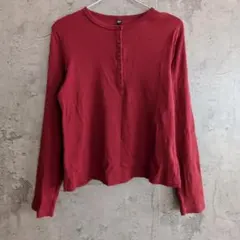 ユニクロ UNIQLO リブヘンリーネックT 長袖 赤 レッド XL