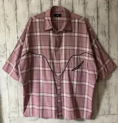 【個性派】HARE ハレ 金具ボタン チェック レーヨン ドルマンシャツ M