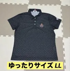 【美品】コルウィン ゴルフ ポロシャツ レディースLL 総柄 ワッペン刺繍 黒系のサムネイル