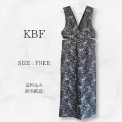 美品　KBF サイドオープン　ジャガードワンピース　ロング　NAVY MIX