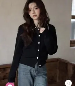 襟付きカーディガン　ネイビー　韓国サイト　L