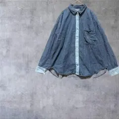 【ジーユー】 長袖デニムシャツ バイカラー 切替 コットン ブルー L